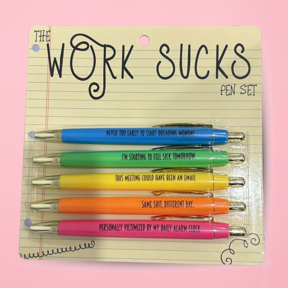 Work Sucks Pen Set: Funny Sarcastic Novelty Pens