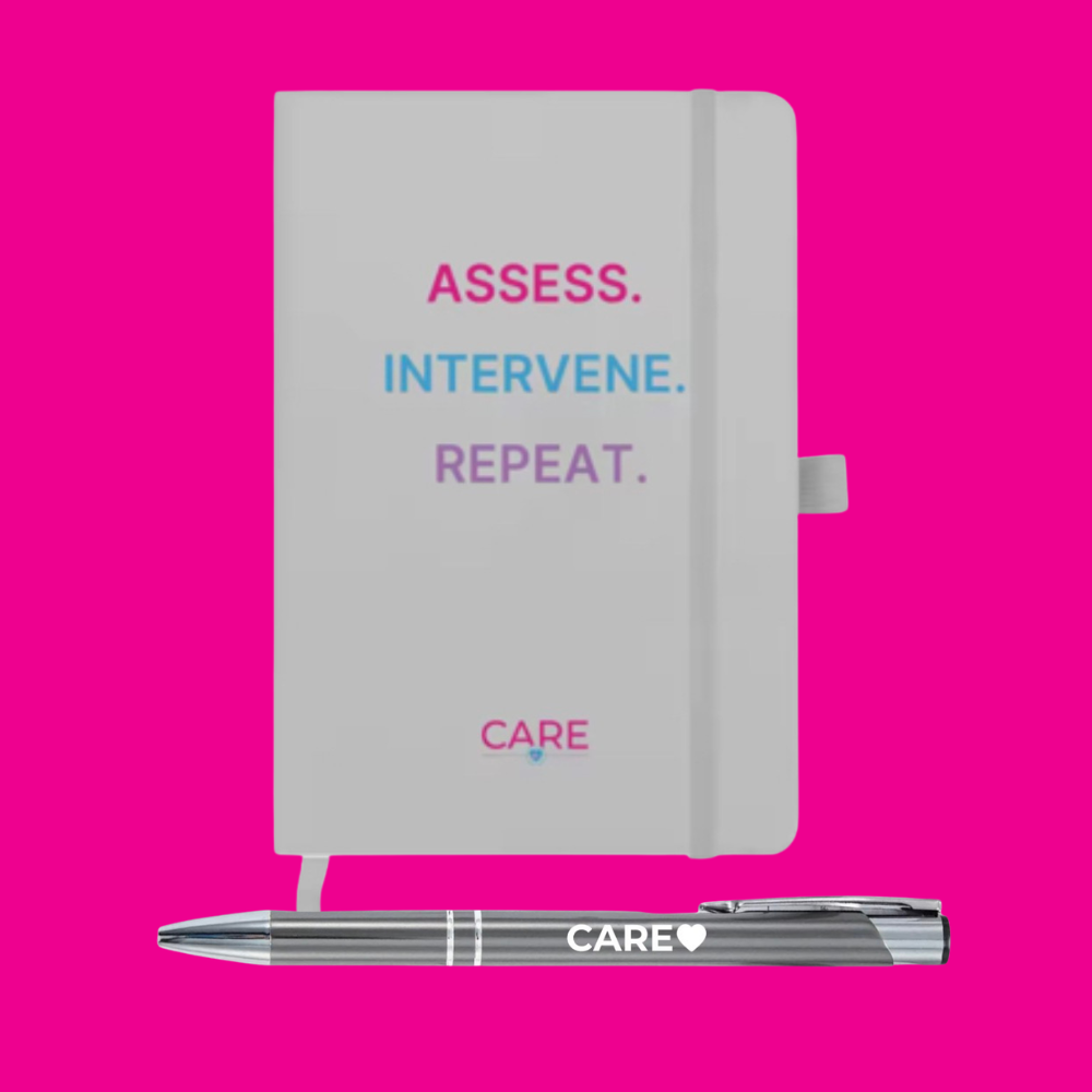 Assess, Intervene, Repeat. Medical Pocket Notebook with Care Pen